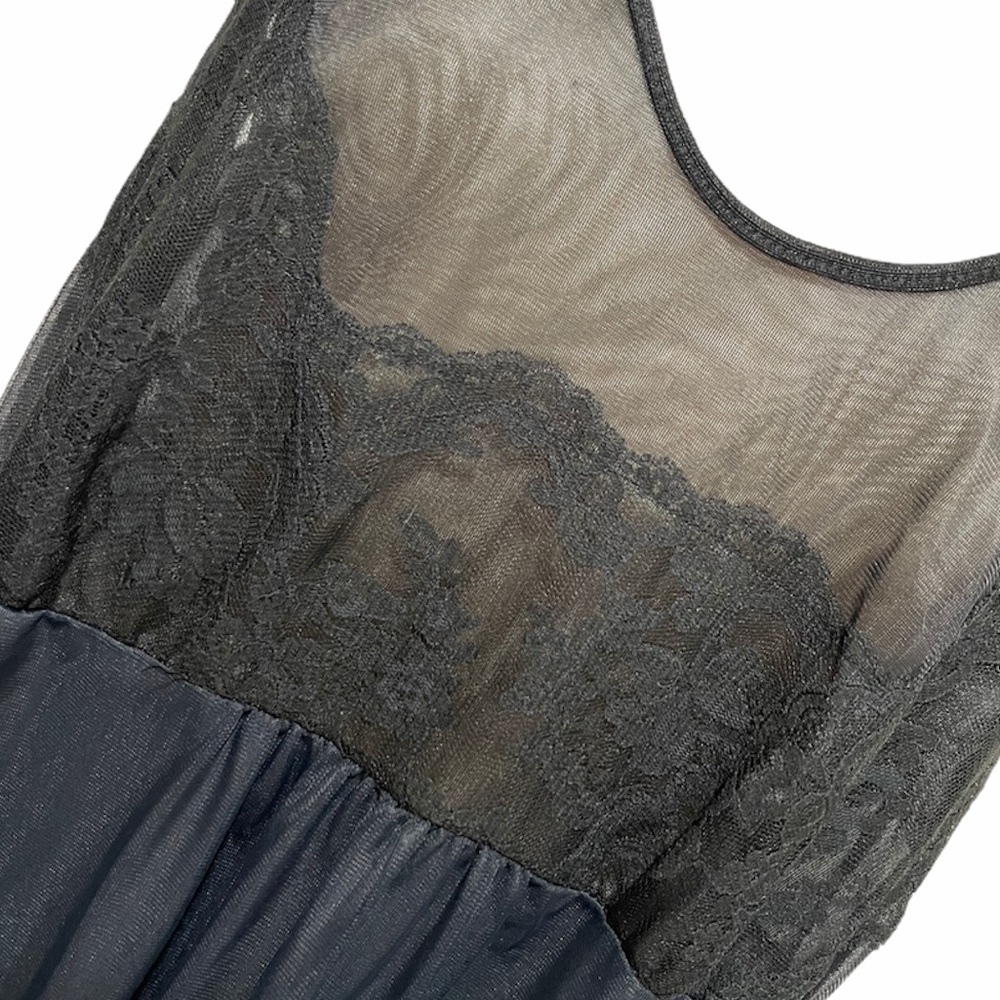 Vintage Lace Slip Dress Sexy Pin Up Lingerie Whimsy Goth Black Silk Satin - Picture 9 of 16